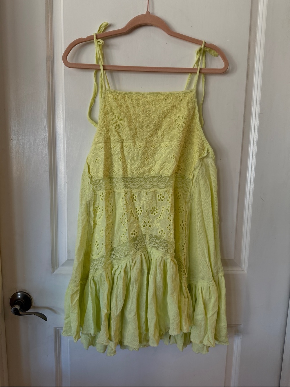 Free People Lemon Lime Eyelet Tie-Strap Mini Dress